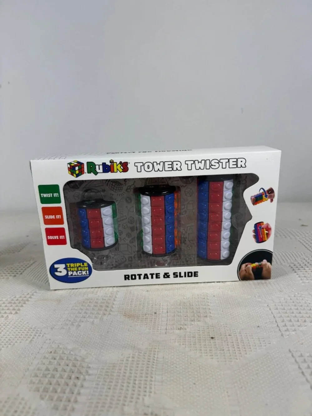 Rubiks Tower Twister 3-Pack Puzzle Game Fidget Toy Rotate Slide Original Rubiks